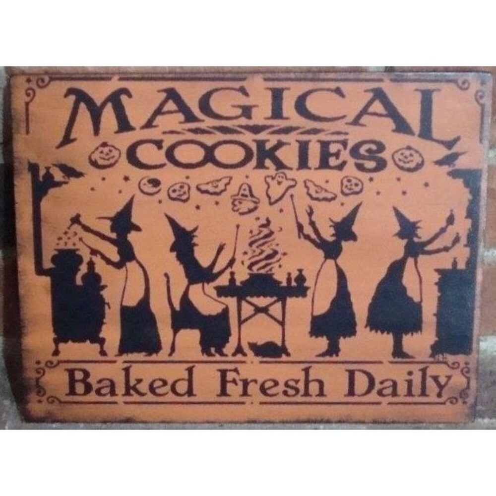 Witchcraft Primitive Witch Sign Magical Cookies cozy Fall Halloween Decor Cats